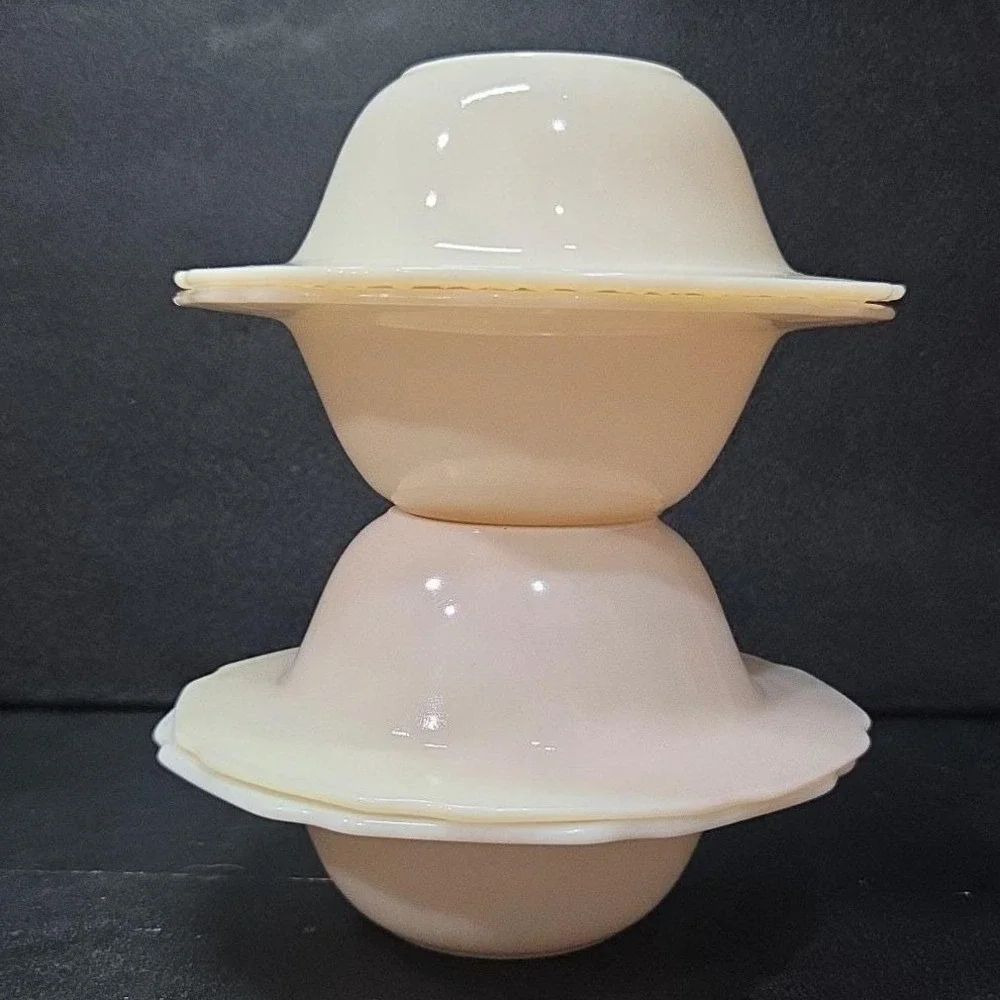 Indiana Glass Orange Blossom Dessert Bowls, Set‎ of 4, Vtg Off White Tableware